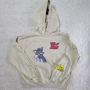 Freeze Tom and Jerry Graphic Hoodie Beige Pullover Sweatshirt Mens Large